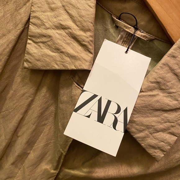 Zara Wrinkle Look Button Down Trench Coat w/ Adjustable Sleeves Strap | NWT - Picture 9 of 10